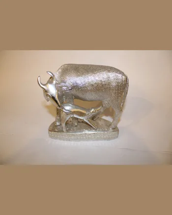 Cow & Calf Silver Statue